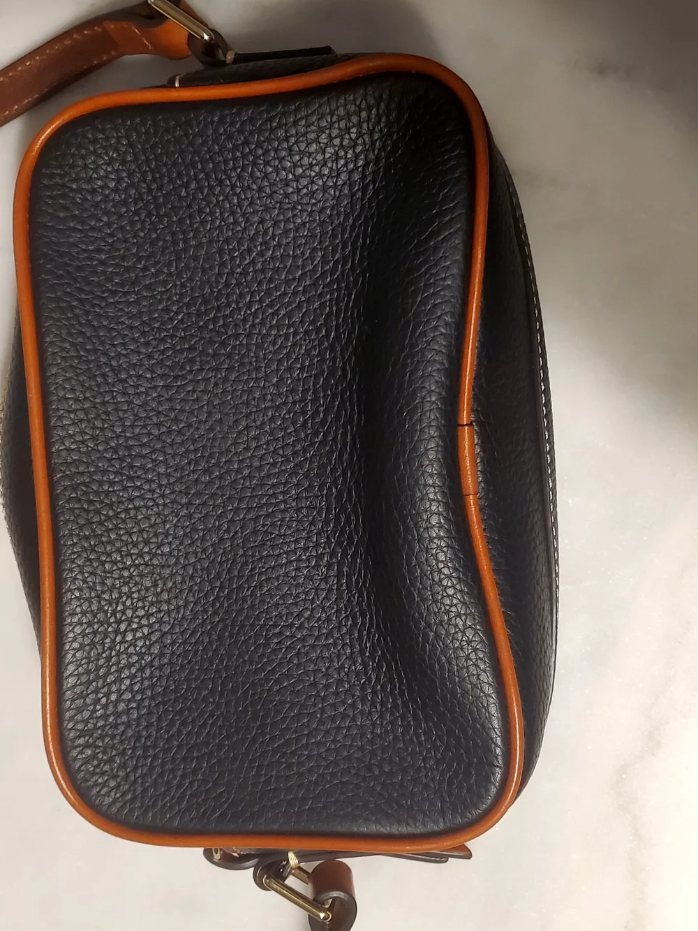 Dooney & Bourke Black Pebbled Leather Crossbody with Brown Trim